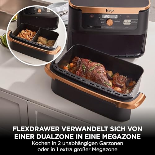 Ninja Foodi FlexDrawer AF500EUCP Heißluftfritteuse 10,4 L, Kupfer