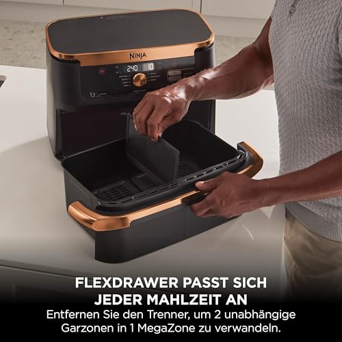 Ninja Foodi FlexDrawer AF500EUCP Heißluftfritteuse 10,4 L, Kupfer